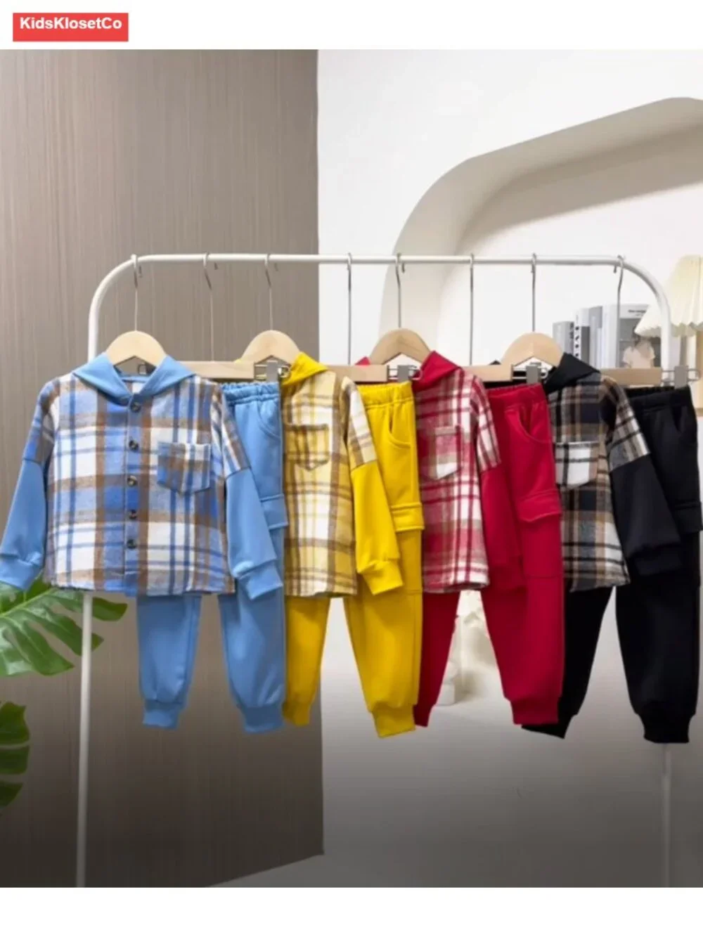 Boys 2 Piece Flannel Hoodie and Cargo Pants Set